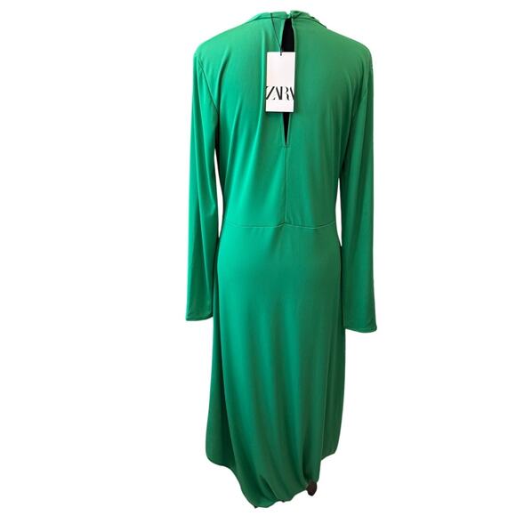 NWT ZARA Women's Green Long Sleeve Flowy Draped Dress Size L - Picture 6 of 10
